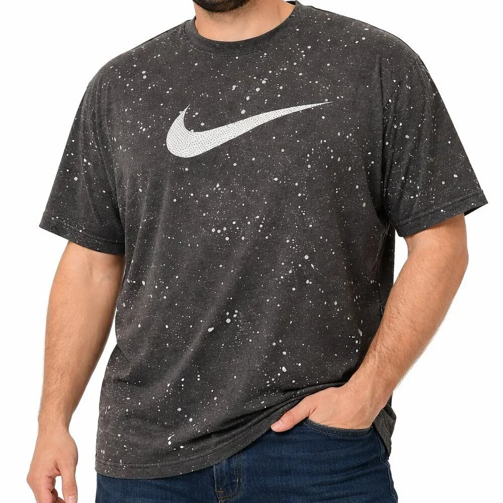 Nike Dri-Fit Men's 2XL Black Graphic Print Swoosh Logo T-Shirt Cotton Blend